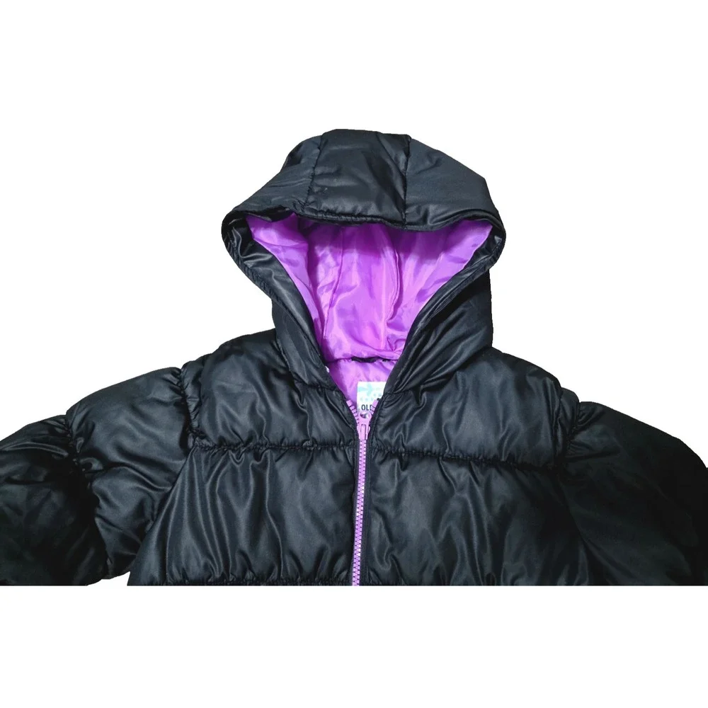 Old Navy Girl's Frost-Free Quilted Black‎ Jacket Hooded Winter Puffer Coat Sz L